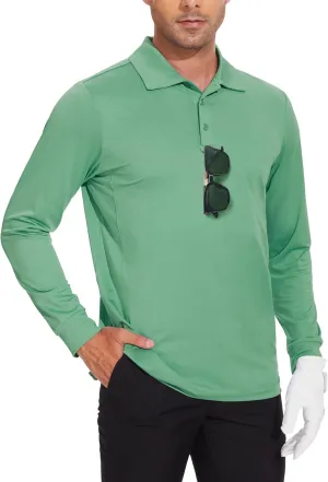 Men's Long Sleeve Golf Polo Shirts Casual Athletic Performance Dress Work Collar Shirts Lightweight Quick Dry UPF50