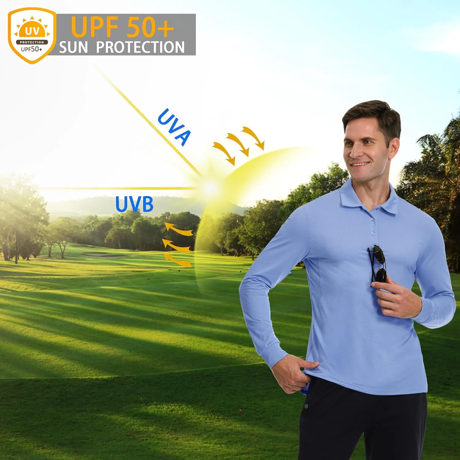 Men's Long Sleeve Golf Polo Shirts Casual Athletic Performance Dress Work Collar Shirts Lightweight Quick Dry UPF50