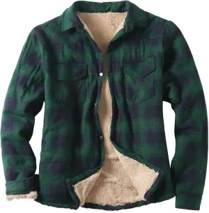 Mens Long Sleeve Sherpa Lined Flannel Shirt Jackets Thermal Quilted Lined Button Down Plaid Coats with Pockets