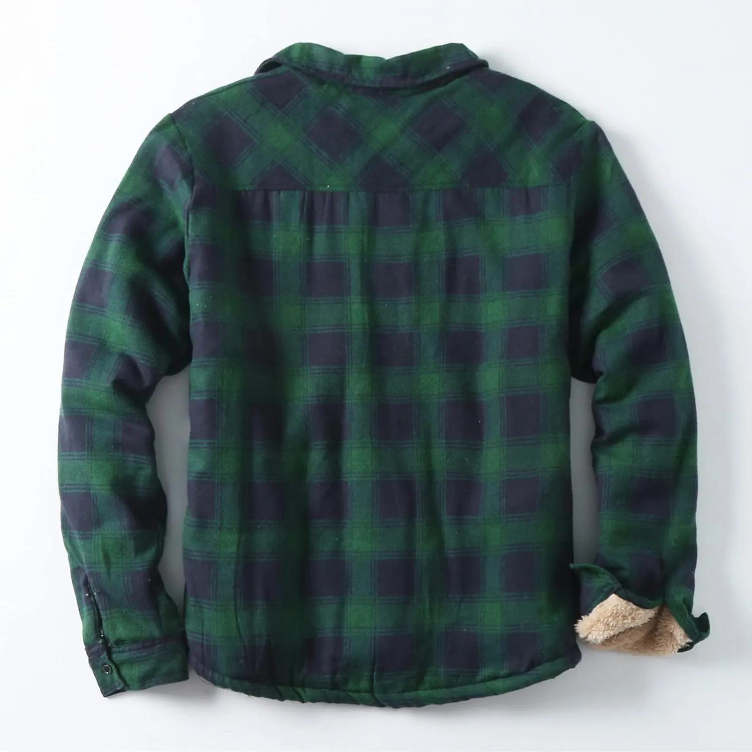 Mens Long Sleeve Sherpa Lined Flannel Shirt Jackets Thermal Quilted Lined Button Down Plaid Coats with Pockets