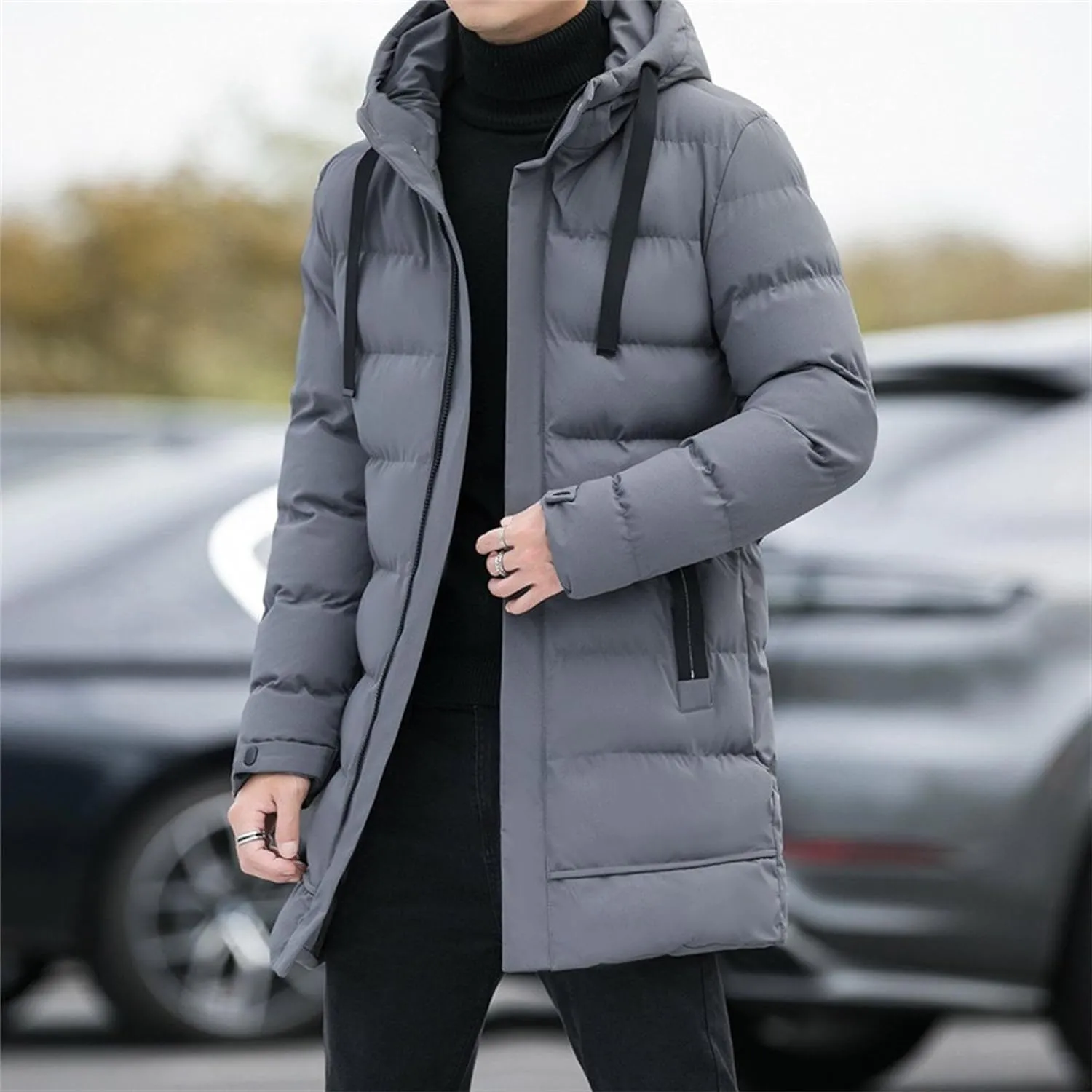 Men’s Long Winter Down Coat Warm Windproof Padded Parka Coats Thickened Quilted Puffer Jacket Winter Outerwear