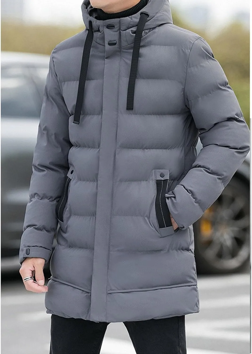 Men’s Long Winter Down Coat Warm Windproof Padded Parka Coats Thickened Quilted Puffer Jacket Winter Outerwear