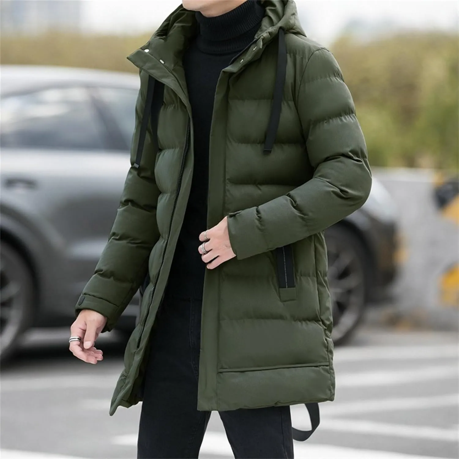 Men’s Long Winter Down Coat Warm Windproof Padded Parka Coats Thickened Quilted Puffer Jacket Winter Outerwear