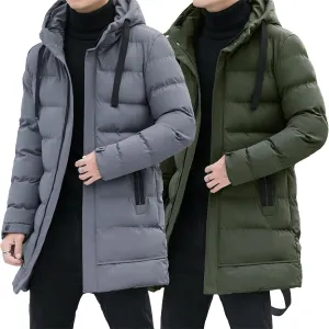 Men’s Long Winter Down Coat Warm Windproof Padded Parka Coats Thickened Quilted Puffer Jacket Winter Outerwear