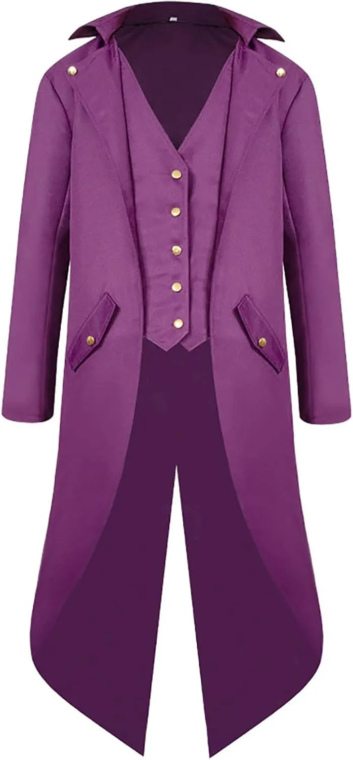 Mens Medieval Steampunk Tailcoat Victorian Prince Jacket Frock Coat Halloween Gothic Jacket Vintage Trench Coat