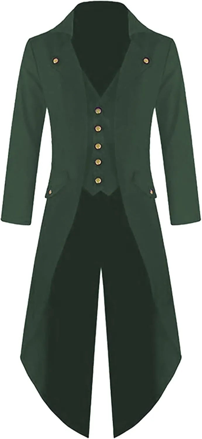Mens Medieval Steampunk Tailcoat Victorian Prince Jacket Frock Coat Halloween Gothic Jacket Vintage Trench Coat