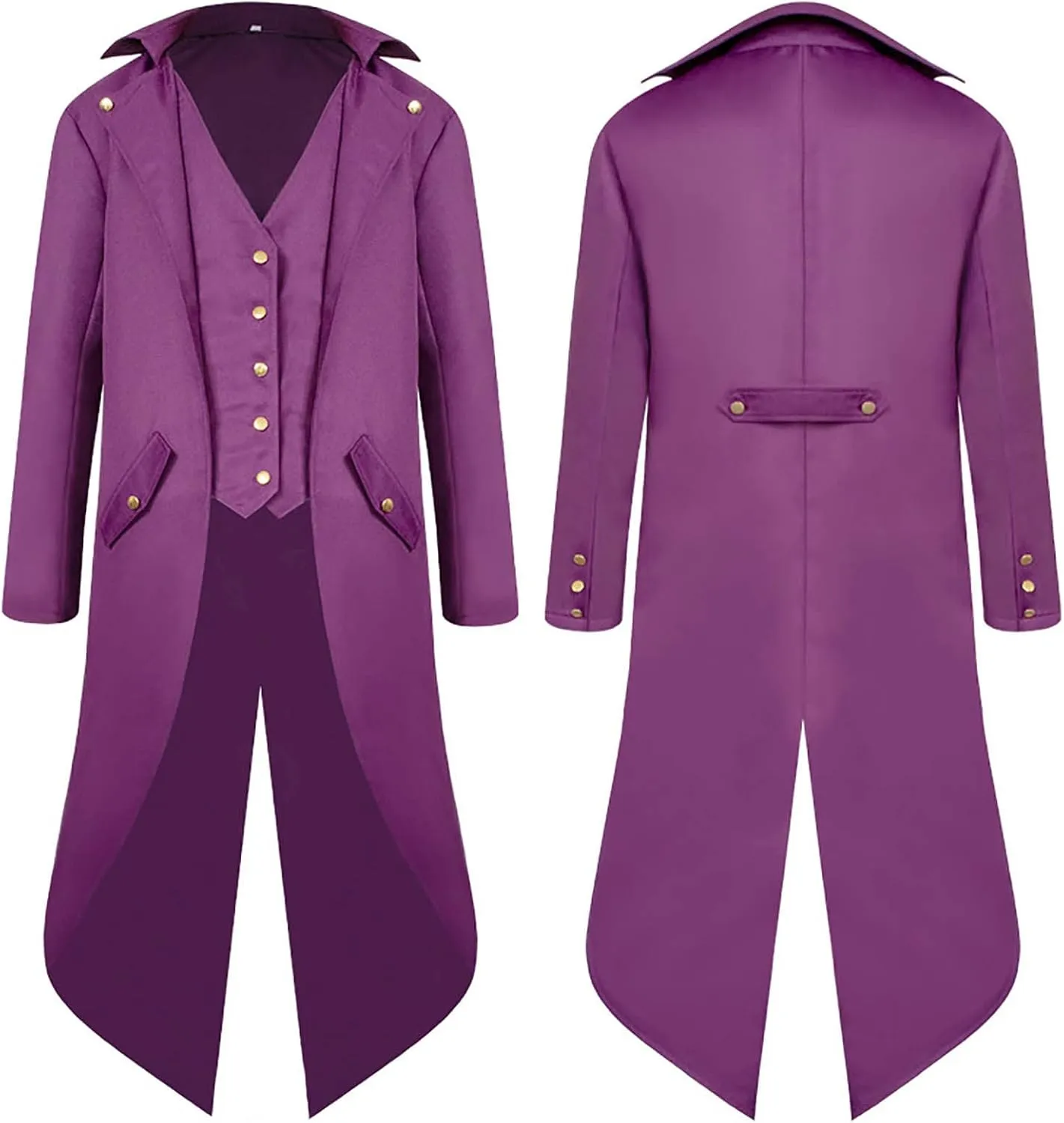 Mens Medieval Steampunk Tailcoat Victorian Prince Jacket Frock Coat Halloween Gothic Jacket Vintage Trench Coat