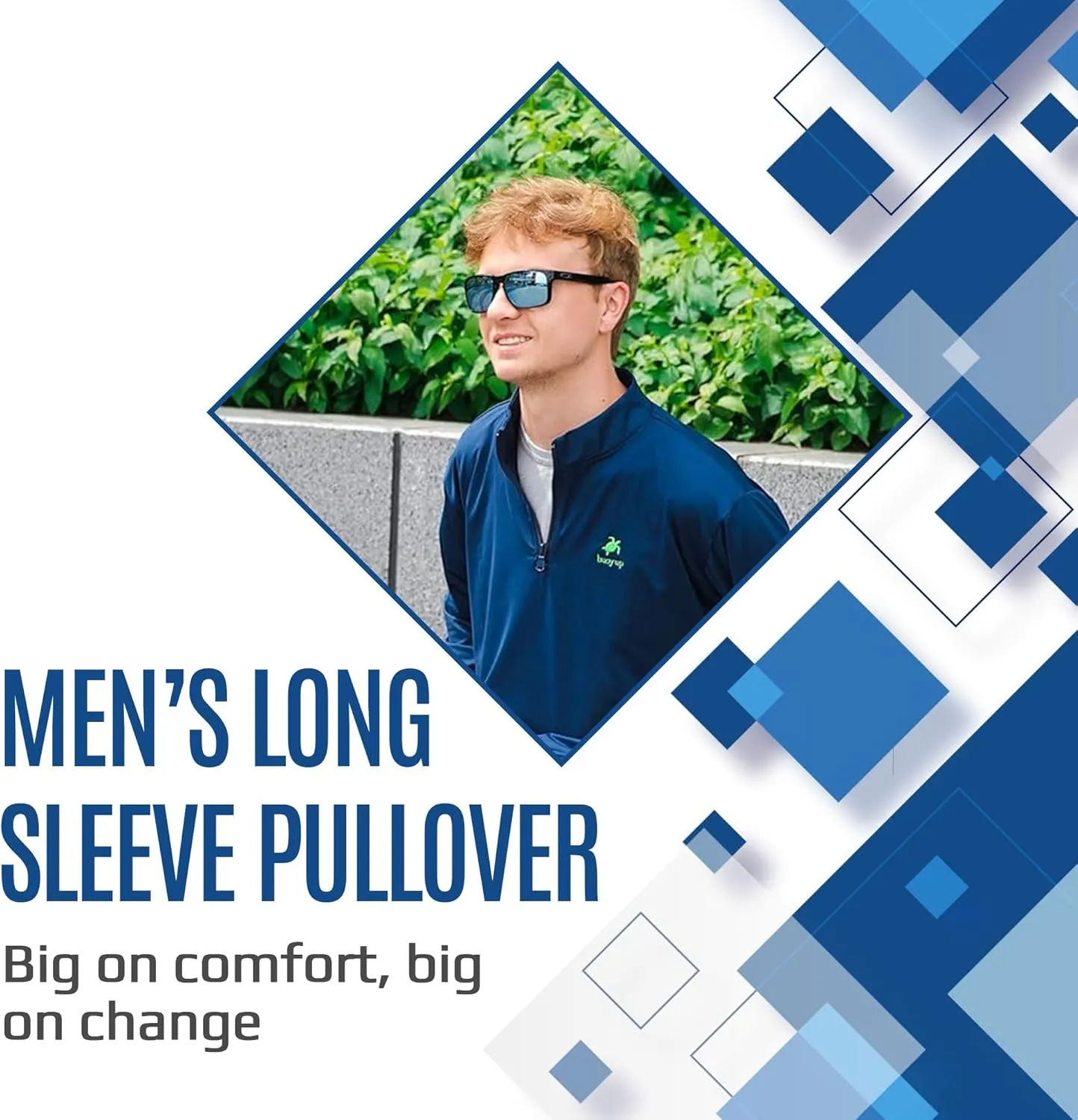 Men's Performance Quarter-Zip Pullover, Performance Athletic Long Sleeve Mock Neck Moisture (Light Navy)