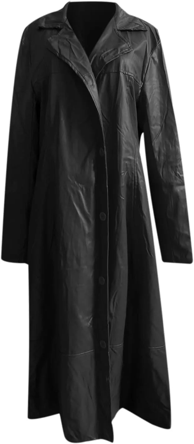 Mens Retro Leather Jacket Long Steampunk Overcoat Long Sleeve Open Front Cardigan Jacket Vintage Trench Coat