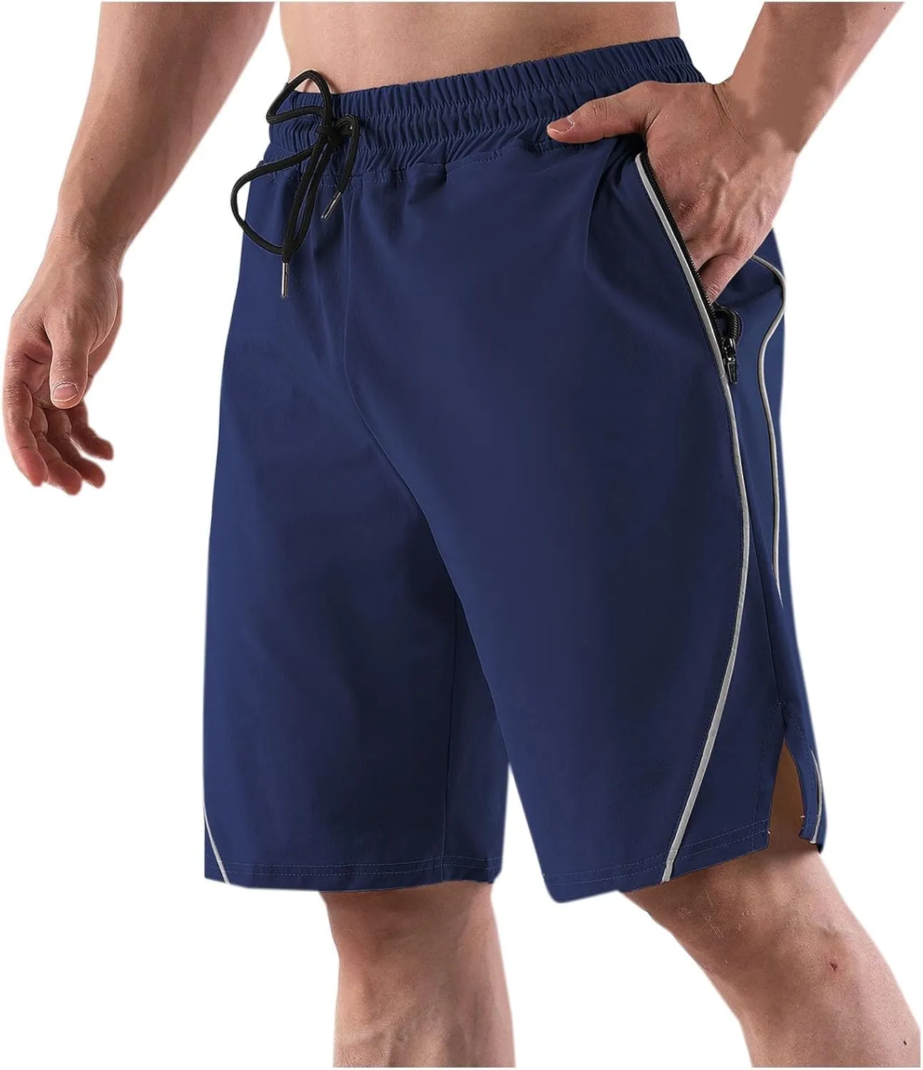 Men's Running Shorts Quick Dry Athletic Workout Gym Shorts with Zipper Pocket Casual Basketball Shorts for Running Activewear Navy