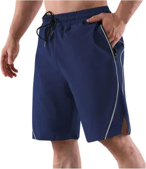 Men's Running Shorts Quick Dry Athletic Workout Gym Shorts with Zipper Pocket Casual Basketball Shorts for Running Activewear Navy