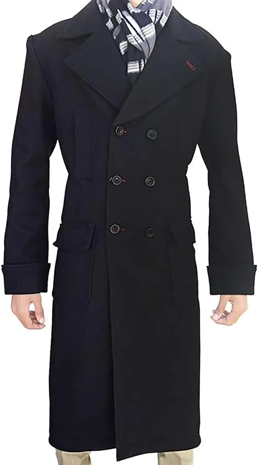 Men's Sherlock Holmes Benedict Cumberbatch Black Wool & Cotton Trench Coat Costume