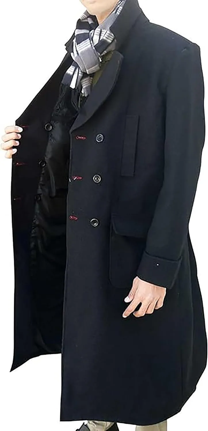 Men's Sherlock Holmes Benedict Cumberbatch Black Wool & Cotton Trench Coat Costume