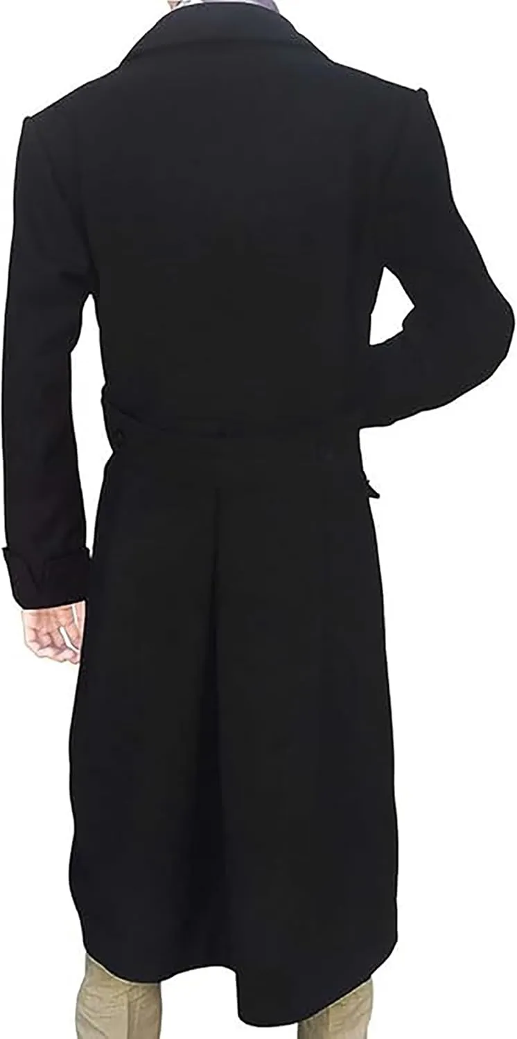 Men's Sherlock Holmes Benedict Cumberbatch Black Wool & Cotton Trench Coat Costume