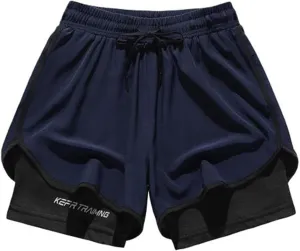 Mens Shorts 3 Inch with Lining Quick Dry Short Pants Colorblock Elastic Waist Sports Wear,Mens Active Wear,Athletic Gear