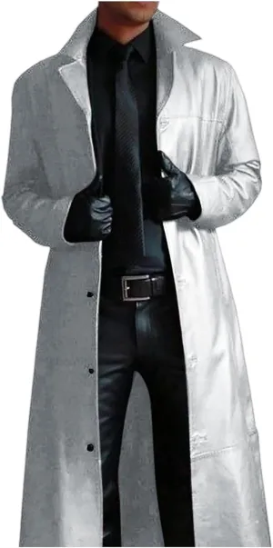 Mens Single Breasted Trench Coat Oversized Casual Windbreaker Lapel Long Jacket Overcoat Vintage Cosplay Costumes Man