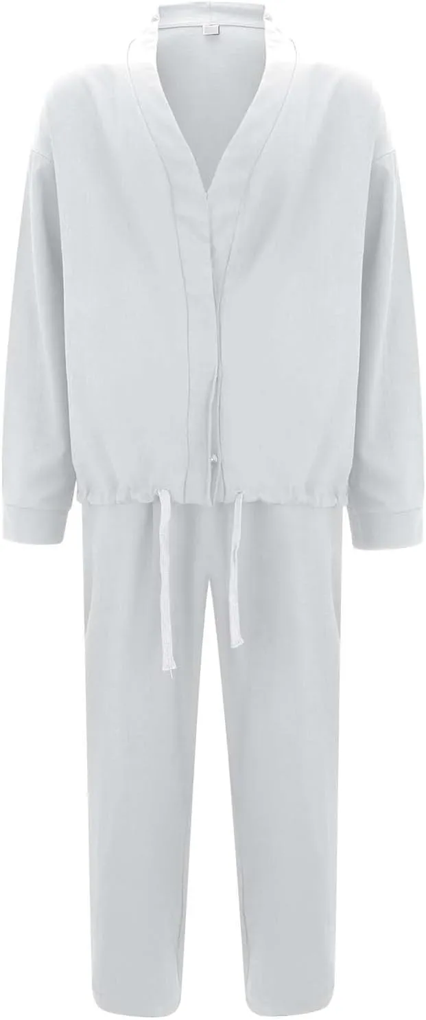 Mens Two Piece Outfits Sets Fall Buttoned Drawstring Open Front Cardigan and Casual Long Pants Loose Fit Jackets
