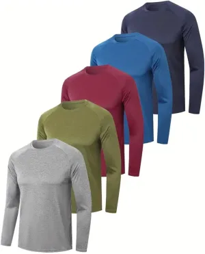 Men's UV Sun Protection Fishing Shirts Quick Dry Long Sleeve Tops Solid Color Sports Clothing Multi Packs
