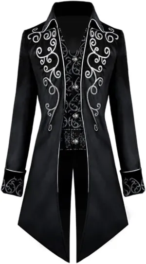 Men's Vintage Gothic Medieval Steampunk Long Tailcoat Jacket Victorian Frock Button Down Swallow Coat Uniform Costume