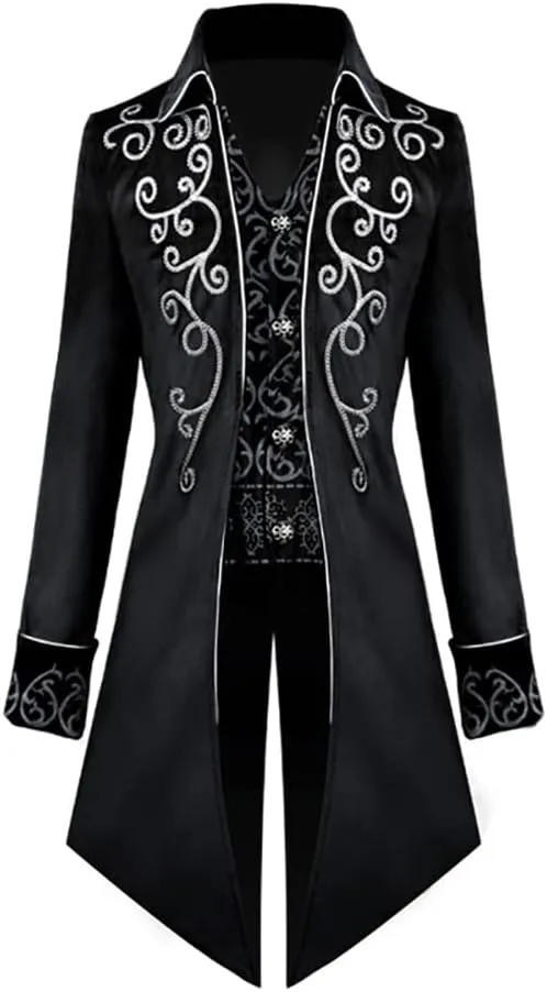Men's Vintage Gothic Medieval Steampunk Long Tailcoat Jacket Victorian Frock Button Down Swallow Coat Uniform Costume