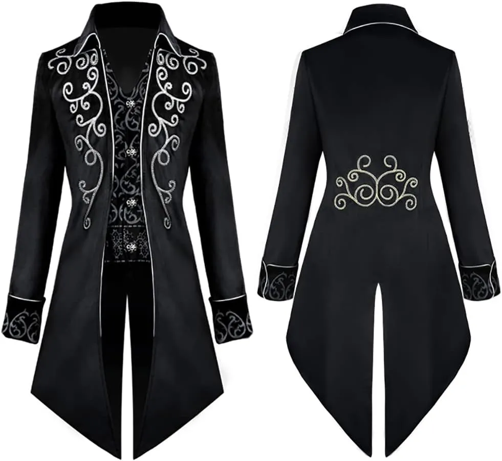 Men's Vintage Gothic Medieval Steampunk Long Tailcoat Jacket Victorian Frock Button Down Swallow Coat Uniform Costume