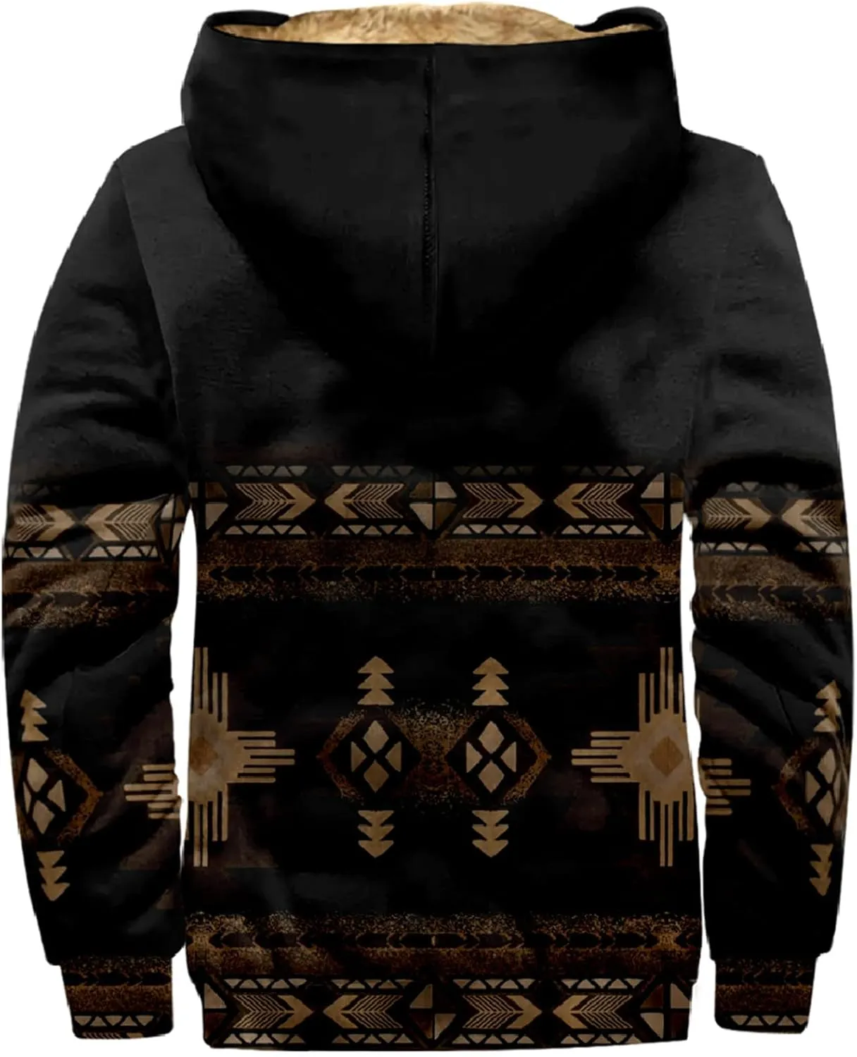 Mens Western Fleece Lined Jacket Cowboy Bull Head Print Hooded Full Zip Winter Coats Thicken Warm Jackets with Pocket