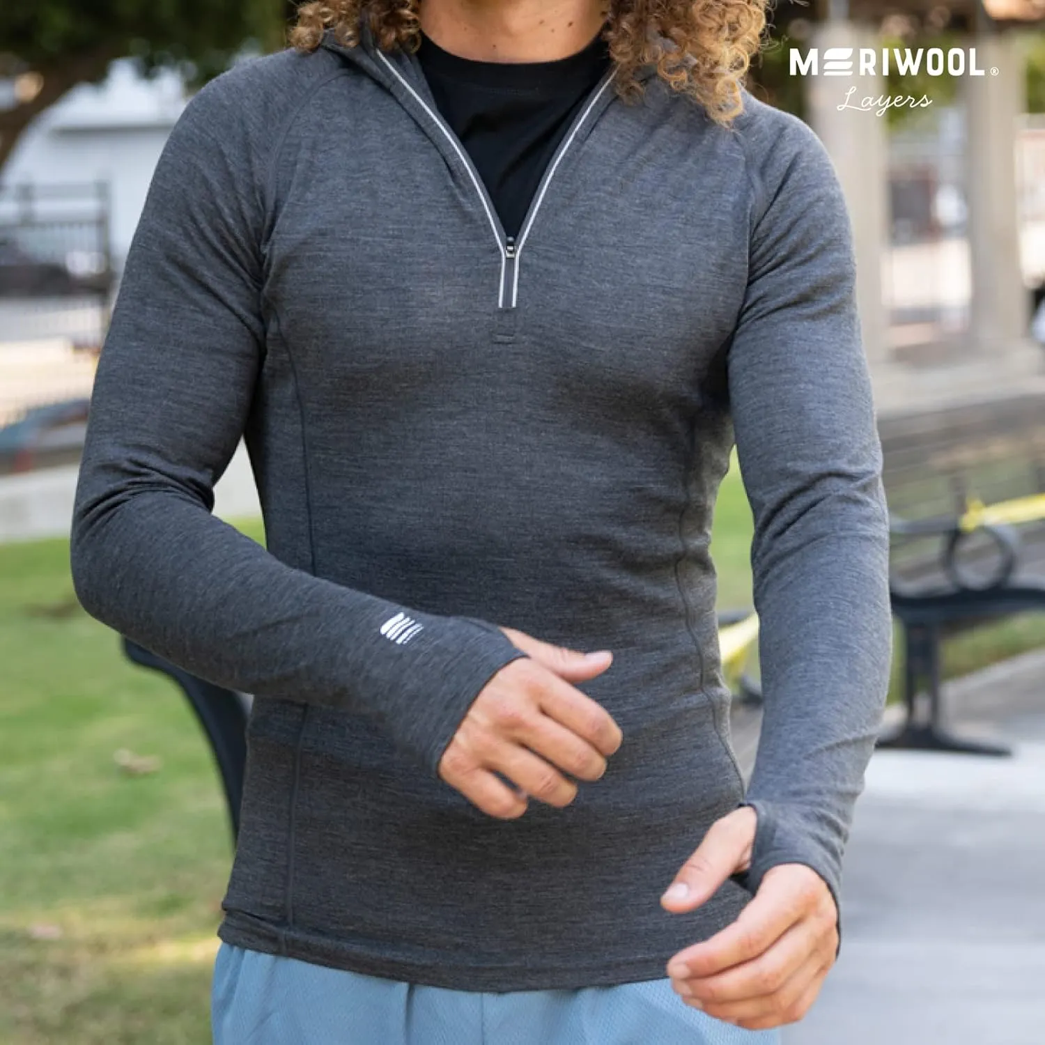 MERIWOOL Men’s Base Layer Hoodie Lightweight Merino Wool Long Sleeve Thermal
