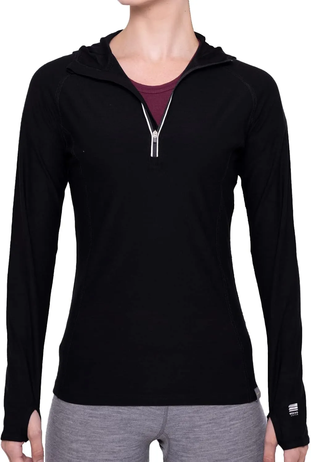 MERIWOOL Women’s Base Layer Hoodie Lightweight Merino Wool Long Sleeve Thermal
