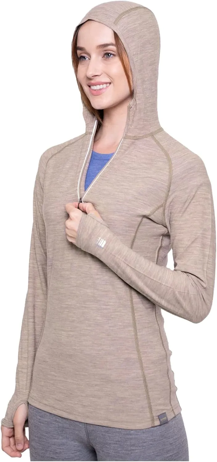 MERIWOOL Women’s Base Layer Hoodie Lightweight Merino Wool Long Sleeve Thermal