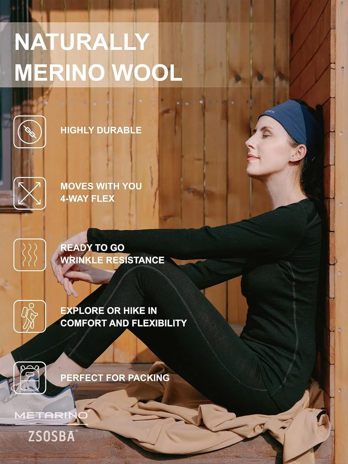 METARINO 100% Merino Wool Base Layer Women Pants -Midweight Thermal Underwear Bottoms for Skiing,Hiking,Cycling,Sports