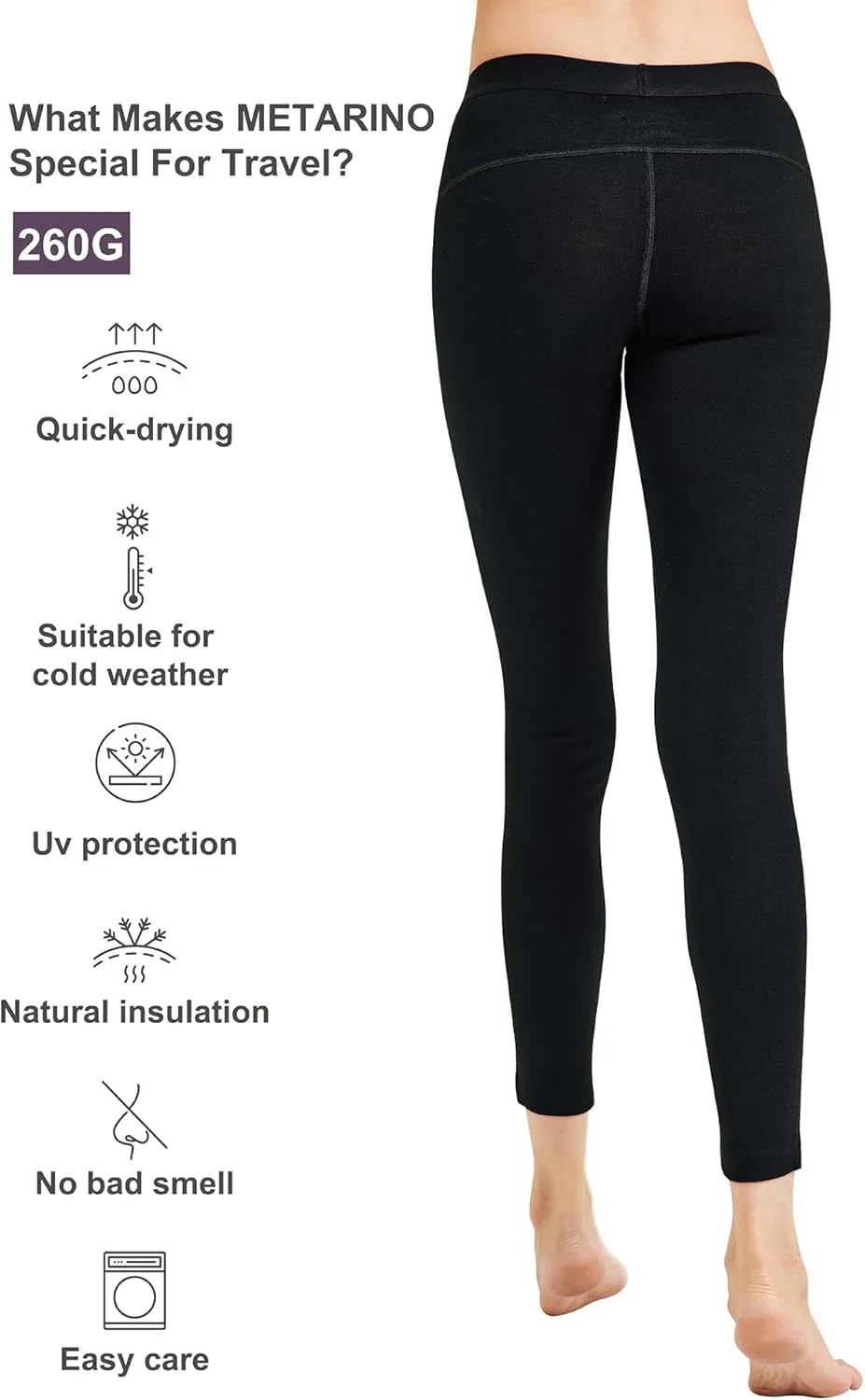 METARINO 100% Merino Wool Base Layer Women Pants -Midweight Thermal Underwear Bottoms for Skiing,Hiking,Cycling,Sports