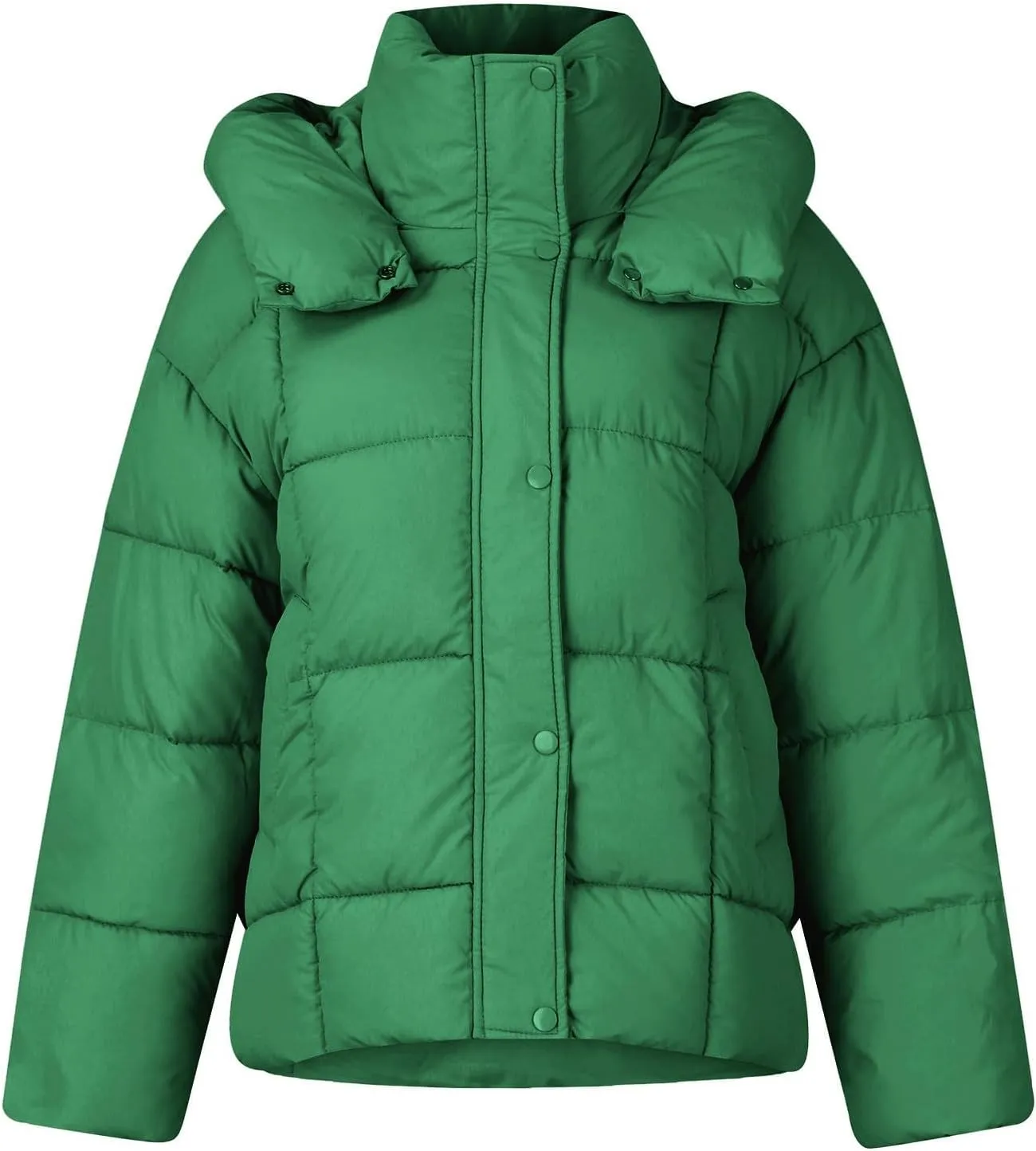 Mmoneyake Womens Hooded Quilted Puffer Jacket Full Zip Baggy Short Down Coats Padded Warm Winter Heavyweight Coat Outerwear