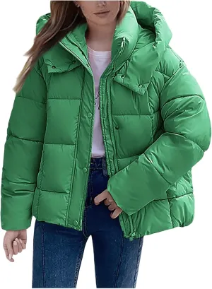 Mmoneyake Womens Hooded Quilted Puffer Jacket Full Zip Baggy Short Down Coats Padded Warm Winter Heavyweight Coat Outerwear