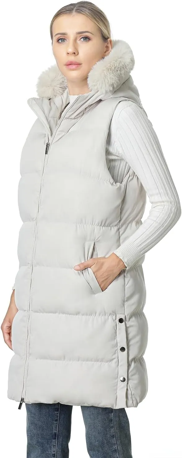 MOERDENG Women's Waterproof Long Puffer Vest Sleeveless Warm Winter Coat Down Alternative Outerwear Hooded Jaclet