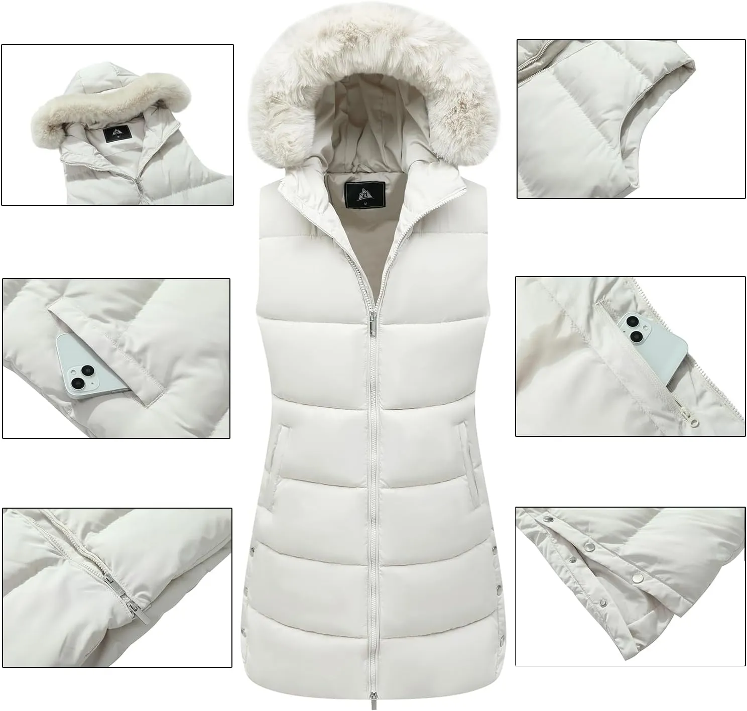 MOERDENG Women's Waterproof Long Puffer Vest Sleeveless Warm Winter Coat Down Alternative Outerwear Hooded Jaclet