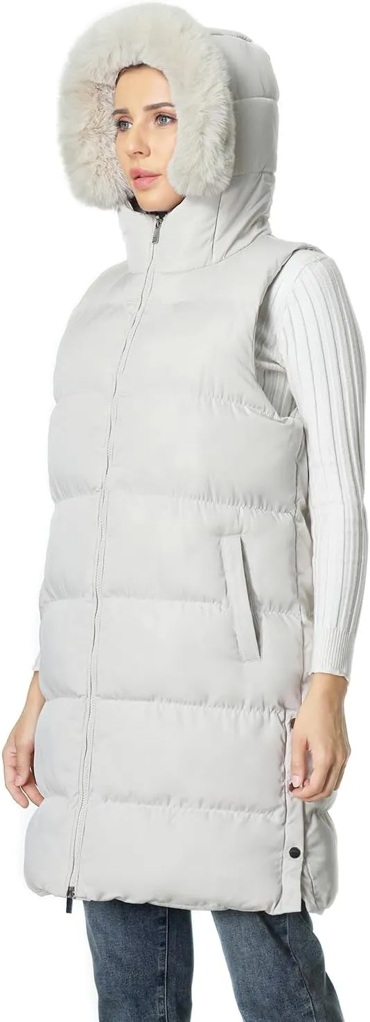 MOERDENG Women's Waterproof Long Puffer Vest Sleeveless Warm Winter Coat Down Alternative Outerwear Hooded Jaclet