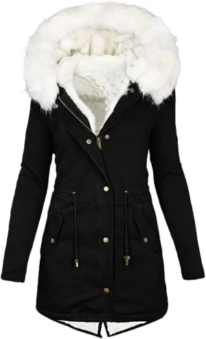 Oversized Faux Fur Hooded Coats Thickened Hooded Jacket with Big Fur Collar Trendy Drawstring Waist Overcoat