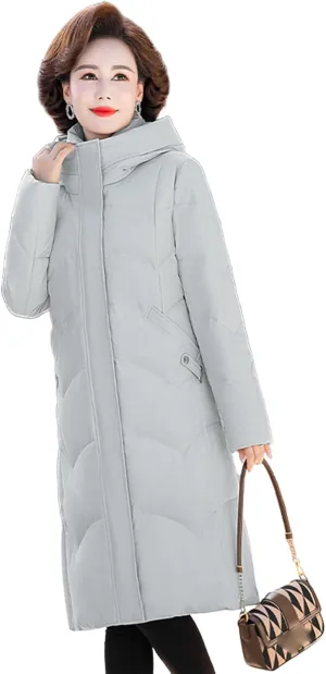 Puffer Jacket Middle-Aged Mother Insulated Down Coat Fashionable Long Hooded Casual Outdoor Wear