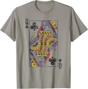 Queen of Clubs Playing Card Costume Poker Distressed T-Shirt