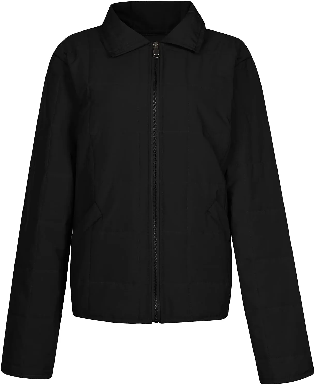 Quilted Jackets for Women Zip Up Plus Size Long Sleeve Coat Lightweight Puffer Jackets Loose Fit Winter Warm Outwear