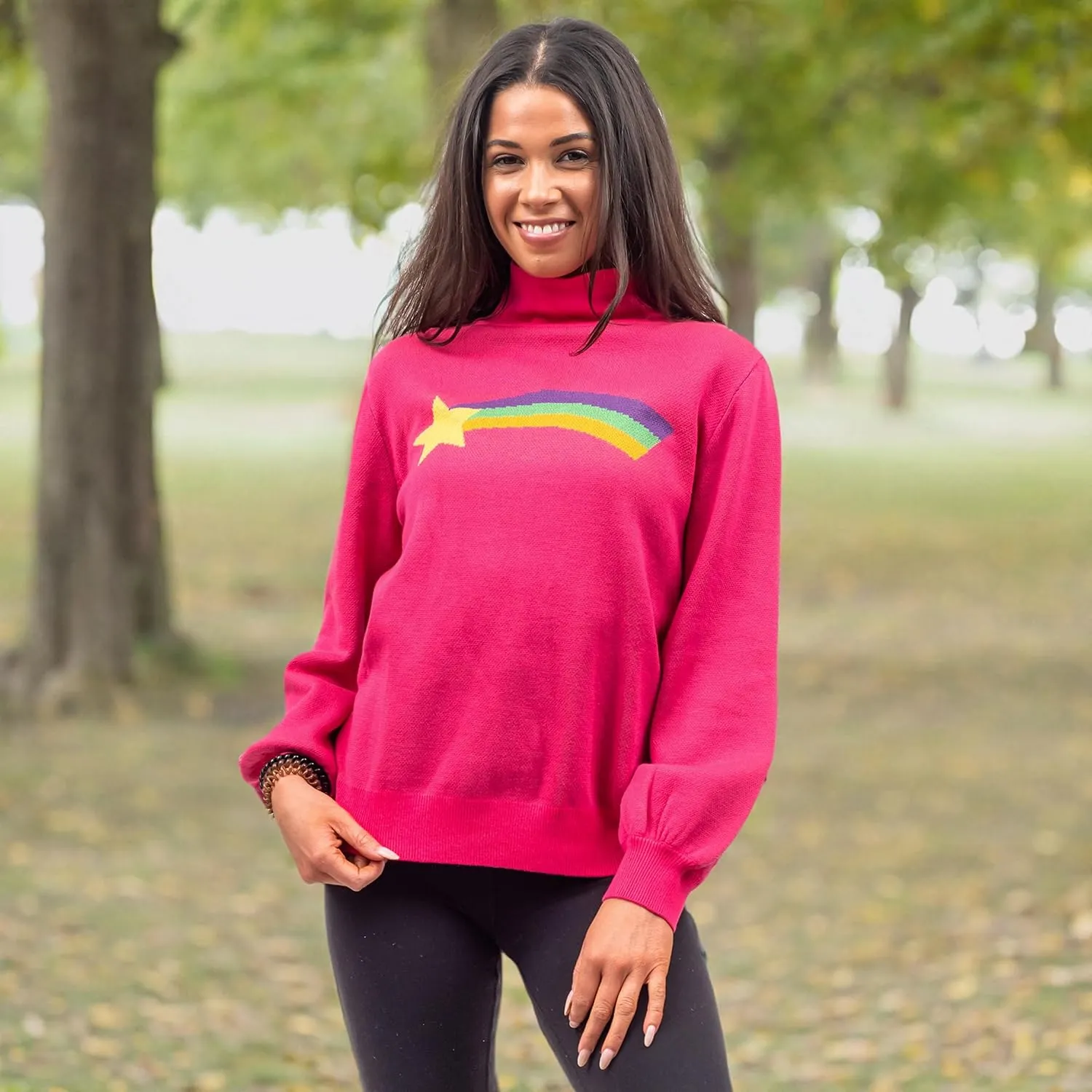 Rainbow Star Pink Pines Cartoon Cosplay Sweater, Full Knitted Halloween Costume