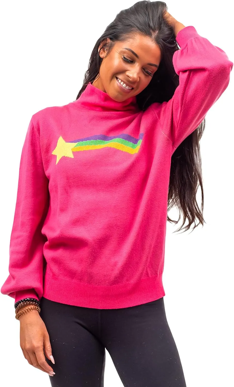 Rainbow Star Pink Pines Cartoon Cosplay Sweater, Full Knitted Halloween Costume