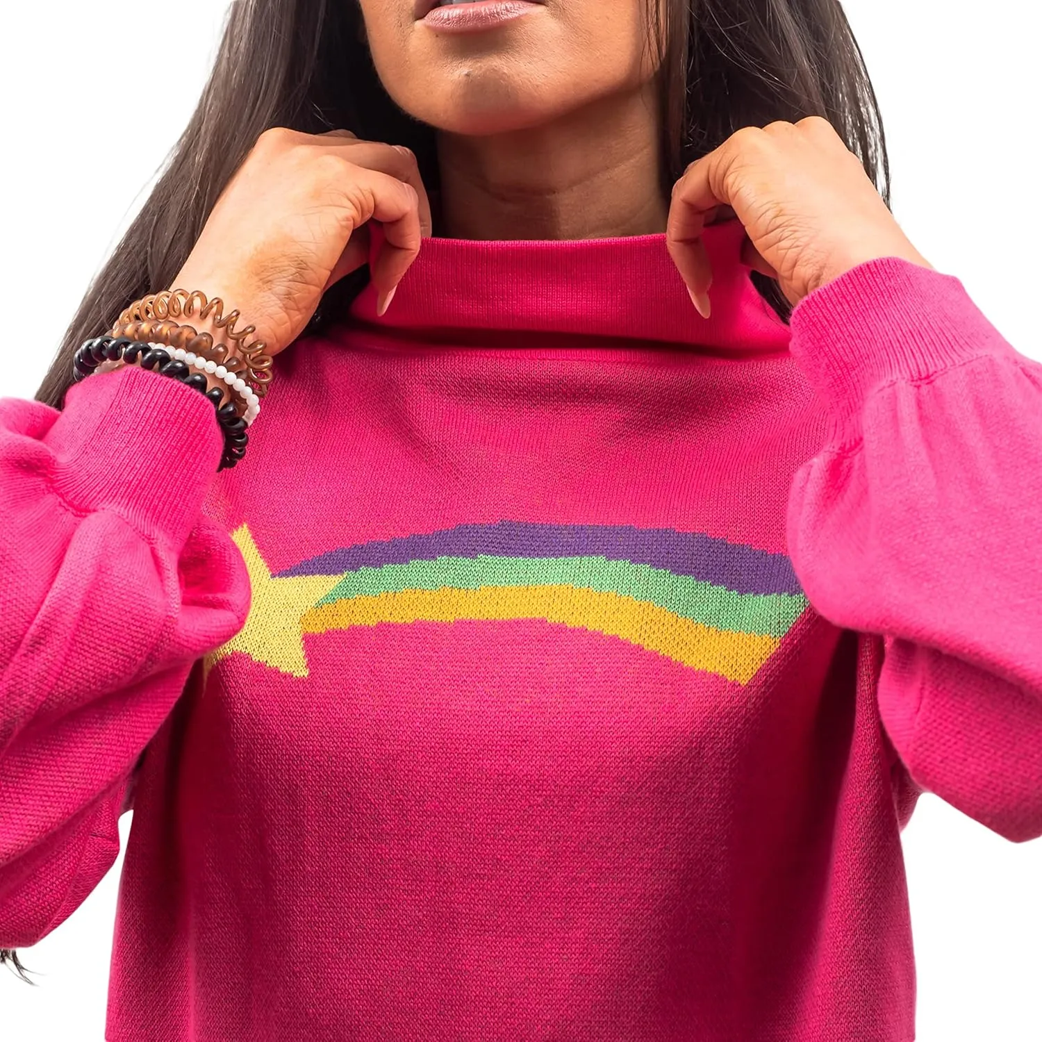 Rainbow Star Pink Pines Cartoon Cosplay Sweater, Full Knitted Halloween Costume