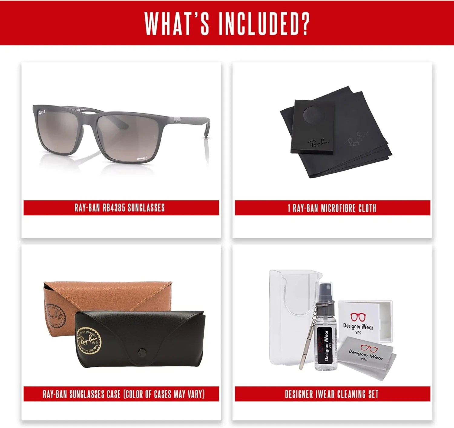 Ray-Ban RB4385 Rectangular Sunglasses for Men   BUNDLE With Designer iWear Complimentary Eyewear Kit