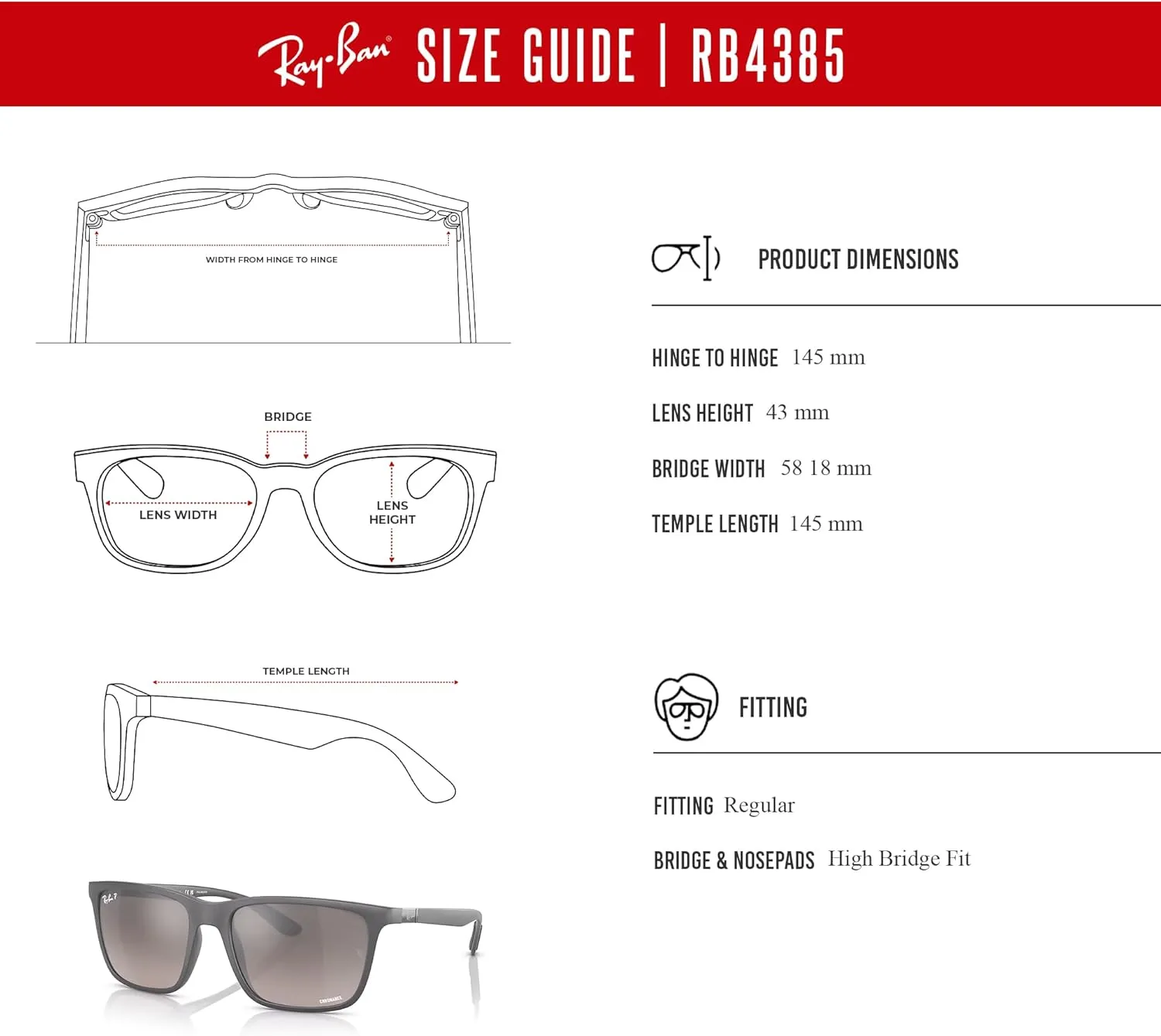 Ray-Ban RB4385 Rectangular Sunglasses for Men   BUNDLE With Designer iWear Complimentary Eyewear Kit
