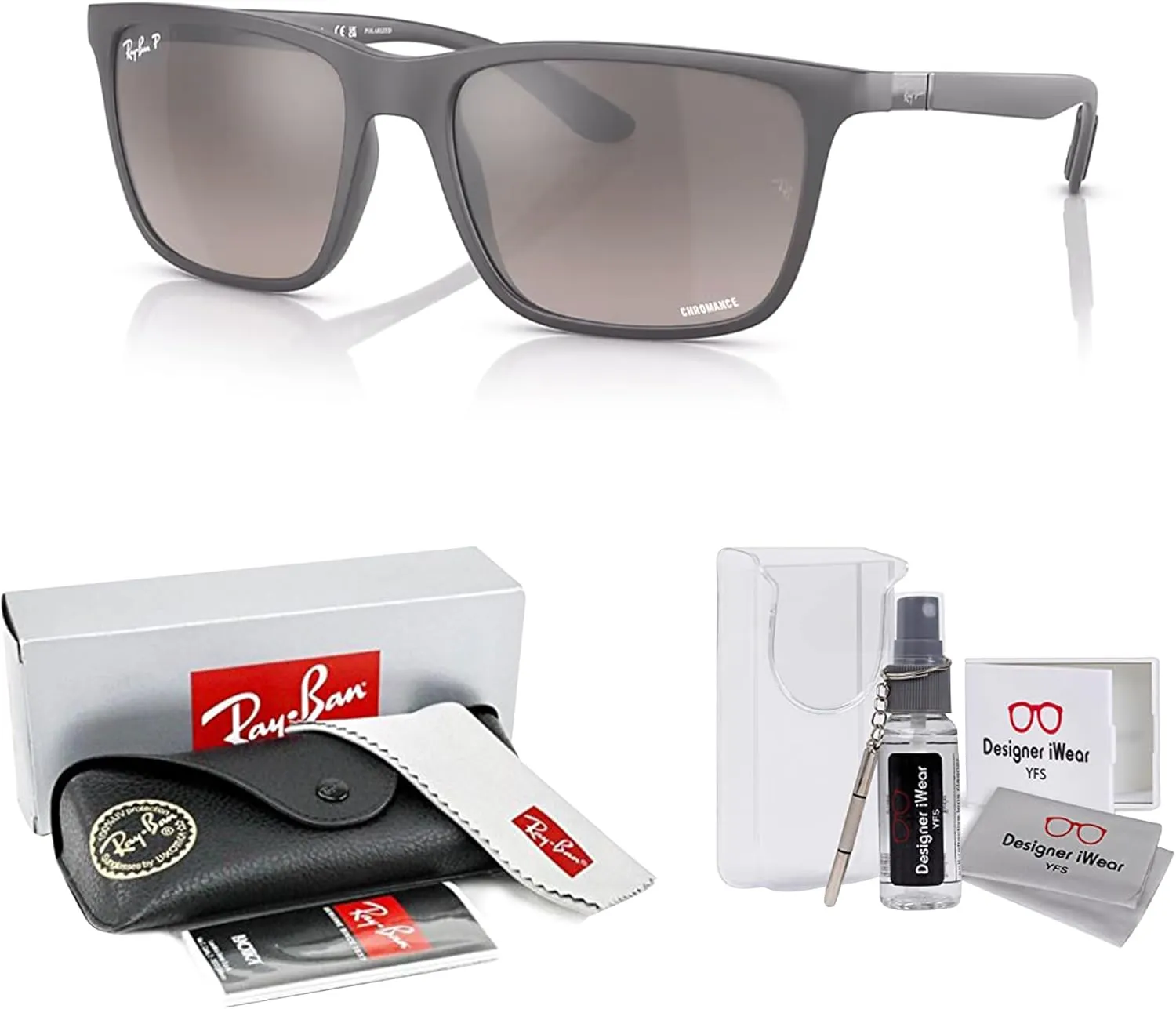 Ray-Ban RB4385 Rectangular Sunglasses for Men   BUNDLE With Designer iWear Complimentary Eyewear Kit