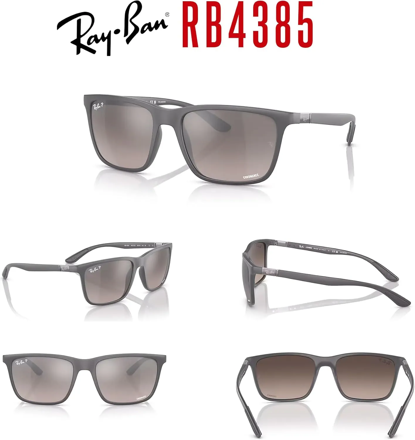 Ray-Ban RB4385 Rectangular Sunglasses for Men   BUNDLE With Designer iWear Complimentary Eyewear Kit