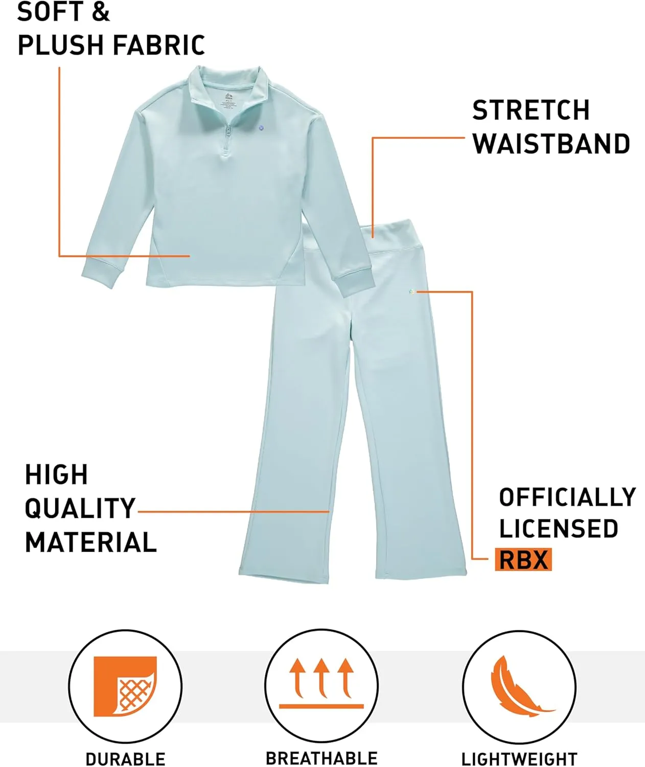 RBX Girls' Active Sweatsuit - 2 Piece Ribbed Crop Pullover Hoodie Sweatshirt and Kick Flare Bell Bottom Yoga Leggings (7-12)