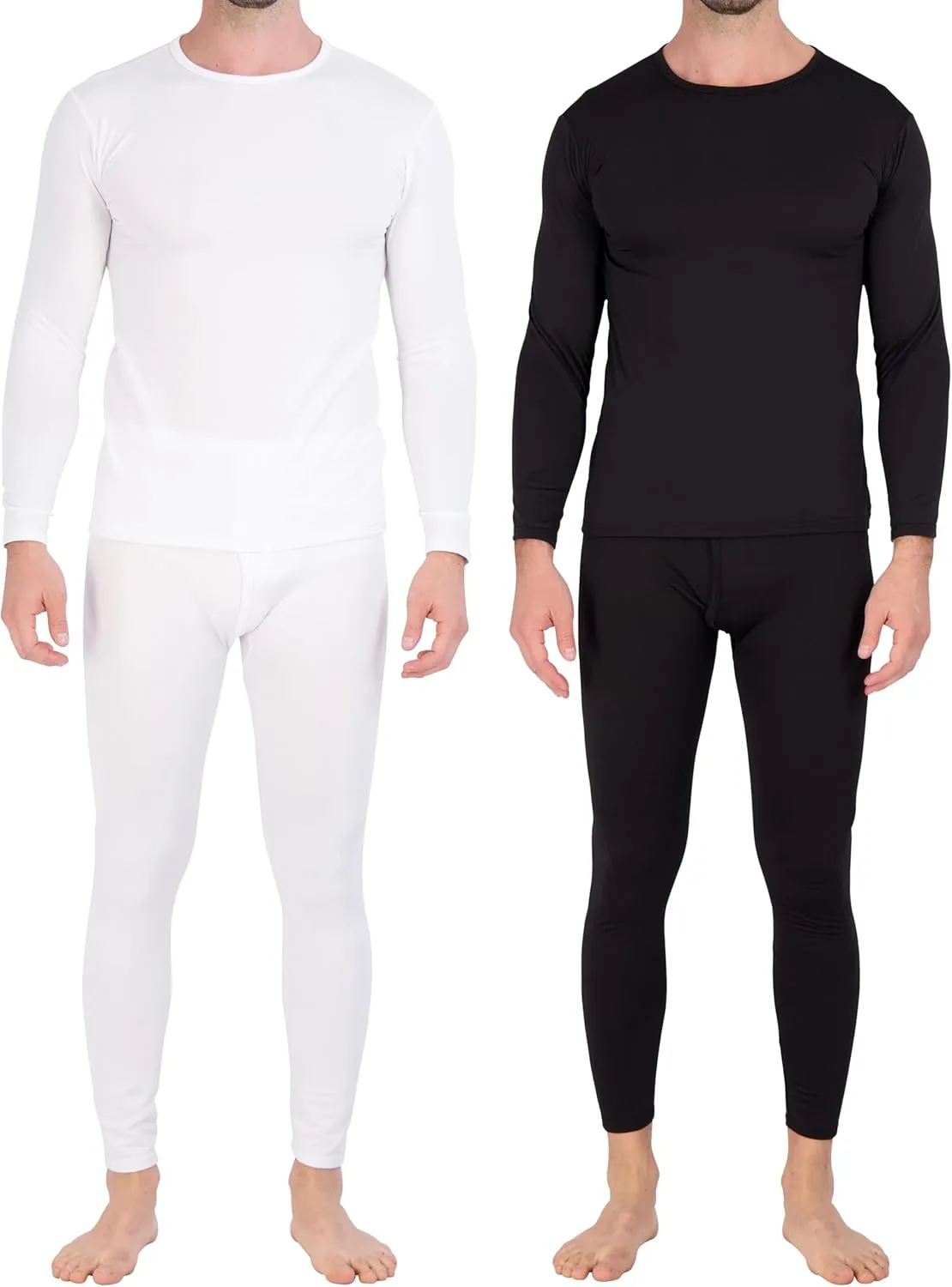 Real Essentials 4 Piece: Men's Thermal Underwear Sets - Long Sleeve Top & Bottom Fleece Long Johns (Available in Big & Tall)