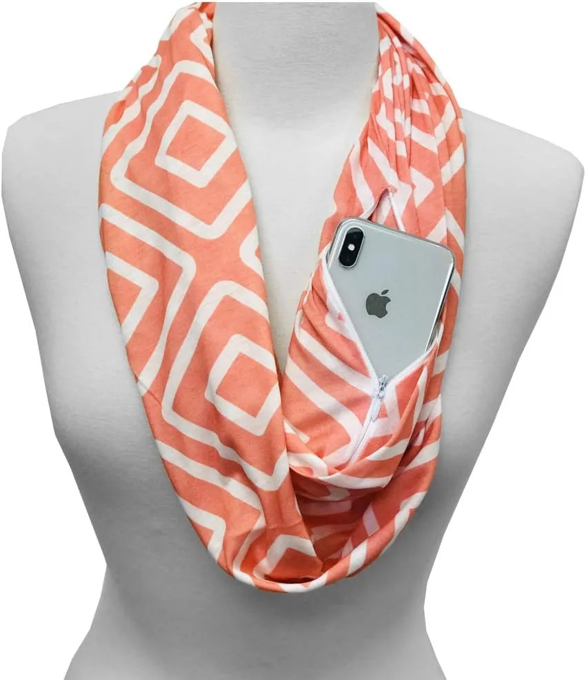 Shop Women's Infinity Scarf with Zipper Pocket, Geometric Pattern